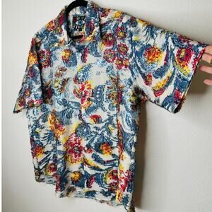 Libertine Cream Red Blue Gold Metallic Embroidered Button  Short Sleeve Shirt L